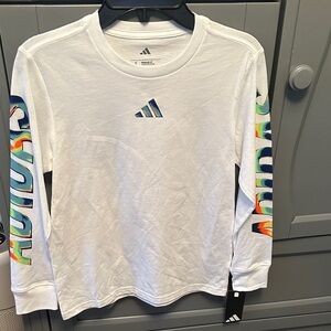 Adidas Kids White Long Sleeve Tee with Colorful Logo